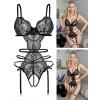 imageAvidlove Womens Deep V Teddy Lingerie Sexy Lace Bodysuit Cut Out Garter Lingerie SetsBlack