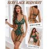 imageAvidlove Womens Deep V Teddy Lingerie Sexy Lace Bodysuit Cut Out Garter Lingerie SetsGreen