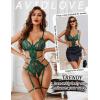 imageAvidlove Womens Deep V Teddy Lingerie Sexy Lace Bodysuit Cut Out Garter Lingerie SetsGreen