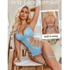imageAvidlove Womens Deep V Teddy Lingerie Sexy Lace Bodysuit Cut Out Garter Lingerie SetsLight Blue