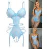 imageAvidlove Womens Deep V Teddy Lingerie Sexy Lace Bodysuit Cut Out Garter Lingerie SetsLight Blue