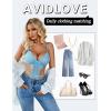imageAvidlove Womens Deep V Teddy Lingerie Sexy Lace Bodysuit Cut Out Garter Lingerie SetsLight Blue