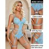 imageAvidlove Womens Deep V Teddy Lingerie Sexy Lace Bodysuit Cut Out Garter Lingerie SetsLight Blue