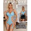 imageAvidlove Womens Deep V Teddy Lingerie Sexy Lace Bodysuit Cut Out Garter Lingerie SetsLight Blue