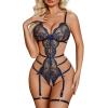 imageAvidlove Womens Deep V Teddy Lingerie Sexy Lace Bodysuit Cut Out Garter Lingerie SetsNavy Blue