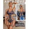 imageAvidlove Womens Deep V Teddy Lingerie Sexy Lace Bodysuit Cut Out Garter Lingerie SetsNavy Blue