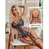 imageAvidlove Womens Deep V Teddy Lingerie Sexy Lace Bodysuit Cut Out Garter Lingerie SetsNavy Blue