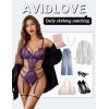 imageAvidlove Womens Deep V Teddy Lingerie Sexy Lace Bodysuit Cut Out Garter Lingerie SetsPurple