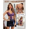 imageAvidlove Womens Deep V Teddy Lingerie Sexy Lace Bodysuit Cut Out Garter Lingerie SetsPurple