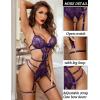 imageAvidlove Womens Deep V Teddy Lingerie Sexy Lace Bodysuit Cut Out Garter Lingerie SetsPurple