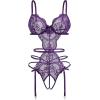 imageAvidlove Womens Deep V Teddy Lingerie Sexy Lace Bodysuit Cut Out Garter Lingerie SetsPurple