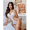 imageAvidlove Womens Deep V Teddy Lingerie Sexy Lace Bodysuit Cut Out Garter Lingerie SetsWhite