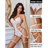imageAvidlove Womens Deep V Teddy Lingerie Sexy Lace Bodysuit Cut Out Garter Lingerie SetsWhite
