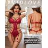 imageAvidlove Womens Deep V Teddy Lingerie Sexy Lace Bodysuit Cut Out Garter Lingerie SetsWine Red