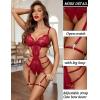 imageAvidlove Womens Deep V Teddy Lingerie Sexy Lace Bodysuit Cut Out Garter Lingerie SetsWine Red