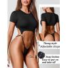 imageAvidlove Womens Sexy Cut Out Lingerie Bodysuit Short Sleeve Tshirt Body Suits Slim Fit Crew Neck Crop TopsBlack