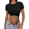 imageAvidlove Womens Sexy Cut Out Lingerie Bodysuit Short Sleeve Tshirt Body Suits Slim Fit Crew Neck Crop TopsBlack