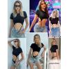 imageAvidlove Womens Sexy Cut Out Lingerie Bodysuit Short Sleeve Tshirt Body Suits Slim Fit Crew Neck Crop TopsBlack