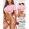 imageAvidlove Womens Sexy Cut Out Lingerie Bodysuit Short Sleeve Tshirt Body Suits Slim Fit Crew Neck Crop TopsPink