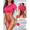 imageAvidlove Womens Sexy Cut Out Lingerie Bodysuit Short Sleeve Tshirt Body Suits Slim Fit Crew Neck Crop TopsRose Red