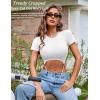 imageAvidlove Womens Sexy Cut Out Lingerie Bodysuit Short Sleeve Tshirt Body Suits Slim Fit Crew Neck Crop TopsWhite