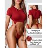 imageAvidlove Womens Sexy Cut Out Lingerie Bodysuit Short Sleeve Tshirt Body Suits Slim Fit Crew Neck Crop TopsWine Red