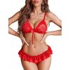 imageAvidlove Sexy Lingerie Set for Women Lace Bra and Panty Sets 2 Piece Sheer Babydoll Outfits SXXLCarmine Red