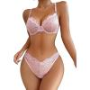 imageAvidlove Womens 2 Piece Lace Underwire Bra and Panty Sets Sexy Push Up Lingerie Set for WomenPink