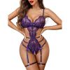imageAvidlove Womens Deep V Teddy Lingerie Sexy Lace Bodysuit Cut Out Garter Lingerie SetsPurple
