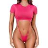 imageAvidlove Womens Sexy Cut Out Lingerie Bodysuit Short Sleeve Tshirt Body Suits Slim Fit Crew Neck Crop TopsRose Red