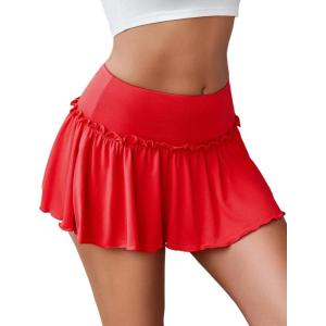 imageAvidlove Sexy Mini Skirt for Women Solid Ruffle Lingerie Skirt Short SkirtsCarmine Red