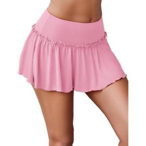 imageAvidlove Sexy Mini Skirt for Women Solid Ruffle Lingerie Skirt Short SkirtsLight Pink