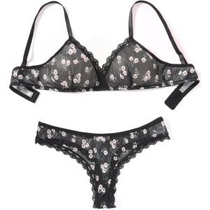 imageAvidlove Wireless Lace Lingerie Set Floral Print Bra and Panty Sets Cute Naughty OutfitsDaisy Xh33