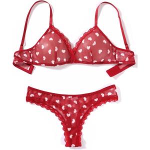 imageAvidlove Wireless Lace Lingerie Set Floral Print Bra and Panty Sets Cute Naughty OutfitsHeart Kt52