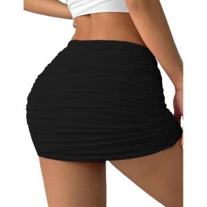 imageAvidlove Women Skirt Ruched Bodycon Double Layer Club Casual Mini SkirtBlack