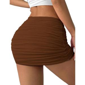 imageAvidlove Women Skirt Ruched Bodycon Double Layer Club Casual Mini SkirtBrown