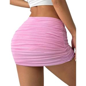 imageAvidlove Women Skirt Ruched Bodycon Double Layer Club Casual Mini SkirtPink