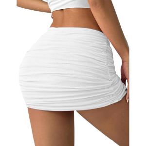 imageAvidlove Women Skirt Ruched Bodycon Double Layer Club Casual Mini SkirtWhite