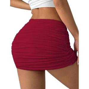 imageAvidlove Women Skirt Ruched Bodycon Double Layer Club Casual Mini SkirtWine Red