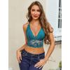 imageAvidlove Bralettes for Women Lace Wireless Bra V Neck Racerback Crop Top Adjustable Lingerie No PaddedBlue Green