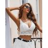 imageAvidlove Bralettes for Women Lace Wireless Bra V Neck Racerback Crop Top Adjustable Lingerie No PaddedWhite