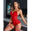 imageAvidlove Lingerie for Women Sexy Corset Garter Lingerie Set One Piece Teddy Bodysuit Boudoir OutfitRed