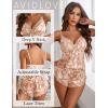 imageAvidlove Satin Pajamas Set Womens Lace Sleepwear Sexy Lingerie Cami Shorts Set SXXLMist Pink Leopard