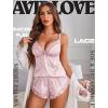 imageAvidlove Satin Pajamas Set Womens Lace Sleepwear Sexy Lingerie Cami Shorts Set SXXLPink Leopard