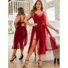 imageAvidlove Sexy Plus Size Lingerie Set for Women Sexy Bodysuit with High Slit dress and Garter Belt L5XLWine Red