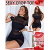 imageAvidlove Womens Mesh Dress Bodycon Mini Lingerie Dress Sexy Short Sleeve Mock Neck Ruched Party Clubwear Outfits SXXLBlack