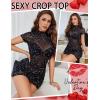 imageAvidlove Womens Mesh Dress Bodycon Mini Lingerie Dress Sexy Short Sleeve Mock Neck Ruched Party Clubwear Outfits SXXLBlack Glitter