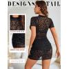 imageAvidlove Womens Mesh Dress Bodycon Mini Lingerie Dress Sexy Short Sleeve Mock Neck Ruched Party Clubwear Outfits SXXLBlack Leopard