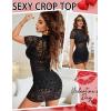 imageAvidlove Womens Mesh Dress Bodycon Mini Lingerie Dress Sexy Short Sleeve Mock Neck Ruched Party Clubwear Outfits SXXLBlack Leopard