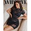 imageAvidlove Womens Mesh Dress Bodycon Mini Lingerie Dress Sexy Short Sleeve Mock Neck Ruched Party Clubwear Outfits SXXLBlack Pattern